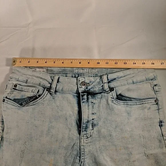 Jeaniologie Acid Wash Blue Denim High Rise Skinny Jeans Distressed Women's 14 - Picture 15 of 16